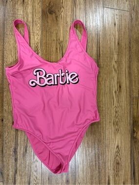 Barbie Hot Pink Logo One-Piece Swimsuit/Bodysuit Sz XL Party Dance Costume